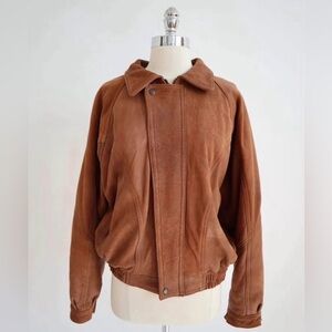Tan leather bomber jacket